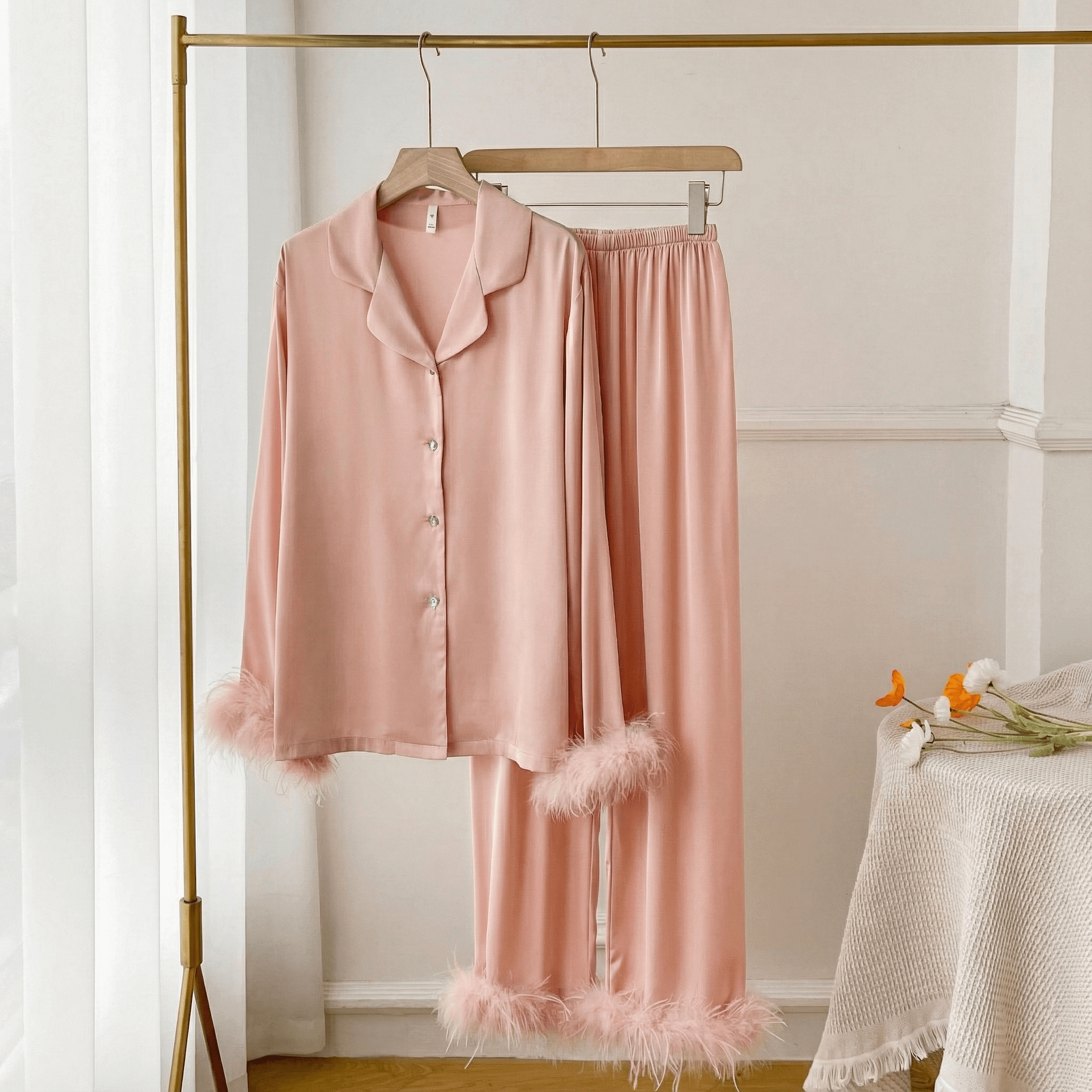 Satin Feather Pajama Set